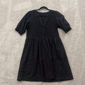 Classic Black V-Neck Puff Sleeve Women's Dress